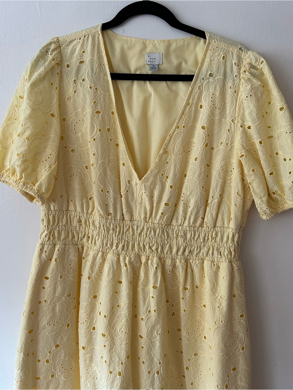 Butter Yellow Floral Eyelet V-Neck Dress